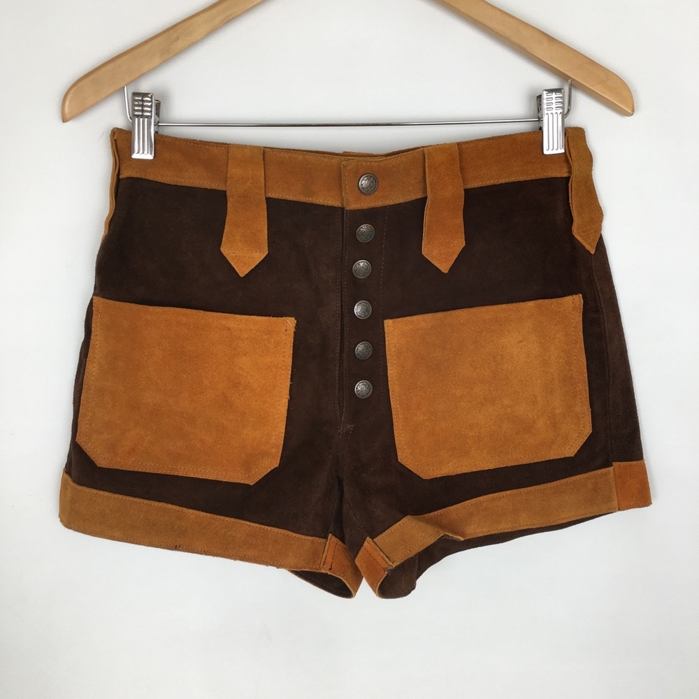 Vintage Retro 60’s 70’s Suede Leather Patchwork Shorts Boho Renaissance Western